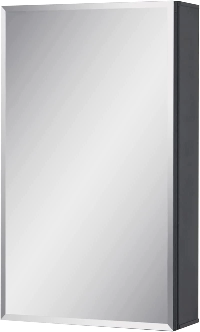 ミラー キャビネット 36 X 61 Cm 埋め込み式または表面取り付け式、ブラック アルミニウム製バスルーム ウォール キャビネット ミラーと調節可能な棚付き