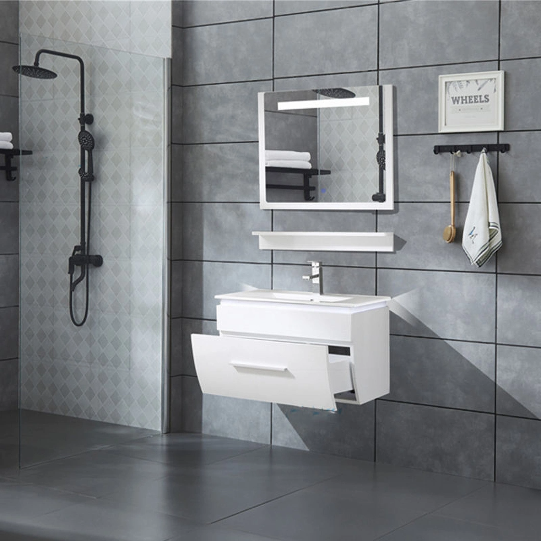 ミラー付き木製シングルシンク小さなバスルームキャビネットホワイトトイレウォールマウントバニティ
