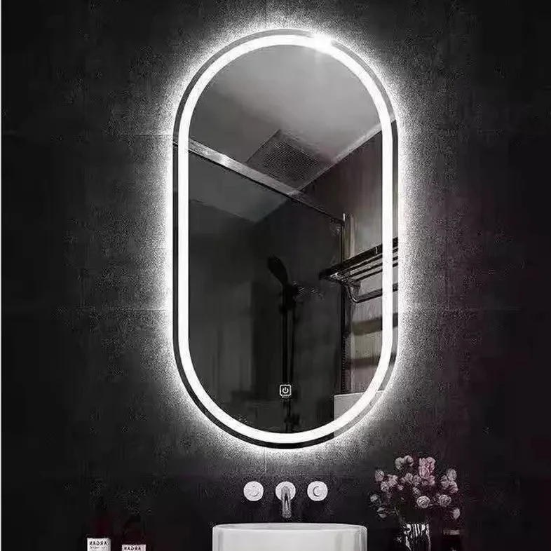サークルトイレチャイニーズアーチラウンドLEDミラー装飾壁大型フルレングスステッカー壁LEDライトバニティミラー付き