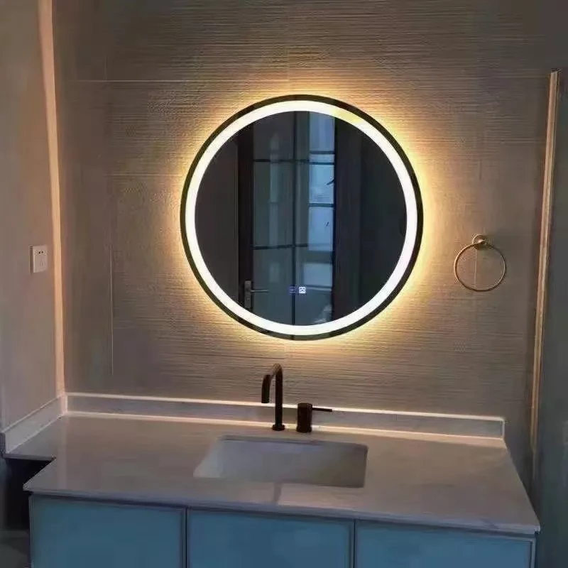 サークルトイレチャイニーズアーチラウンドLEDミラー装飾壁大型フルレングスステッカー壁LEDライトバニティミラー付き
