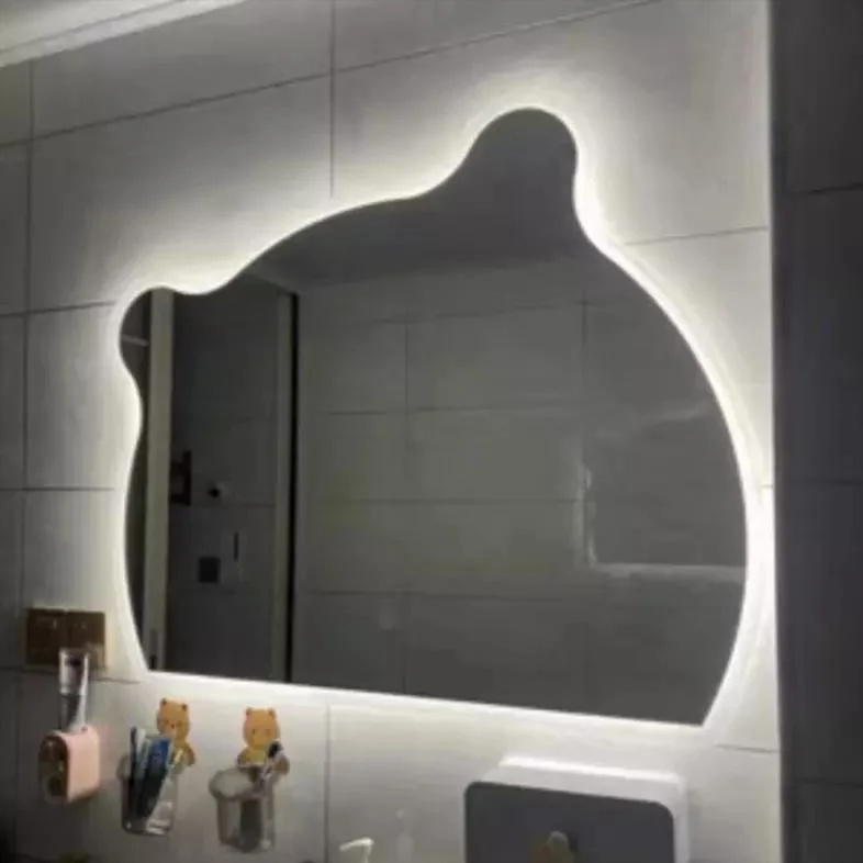 サークルトイレチャイニーズアーチラウンドLEDミラー装飾壁大型フルレングスステッカー壁LEDライトバニティミラー付き