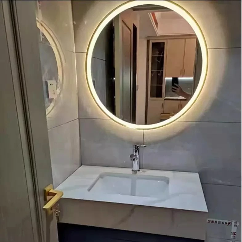 サークルトイレチャイニーズアーチラウンドLEDミラー装飾壁大型フルレングスステッカー壁LEDライトバニティミラー付き