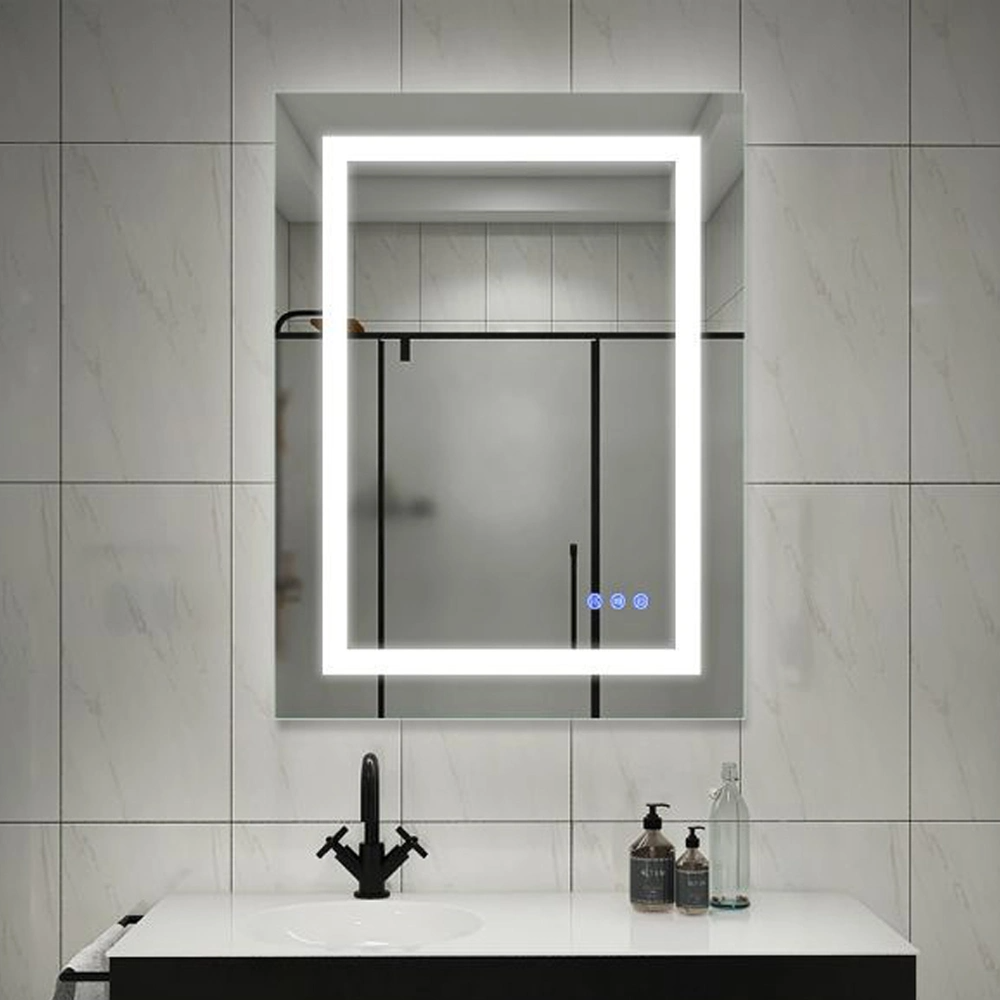 バスルーム スマート LED ミラー照明付き化粧台家具装飾的な壁に取り付けられたガラス ミラー Bluetooth メイクアップ ミラー家の装飾