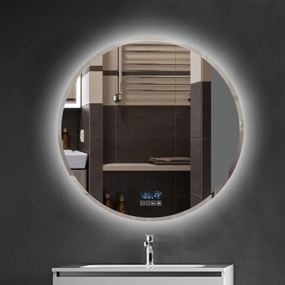Hutton Round Wood Framedアクセントミラー/直径30インチ/素朴なブラウン