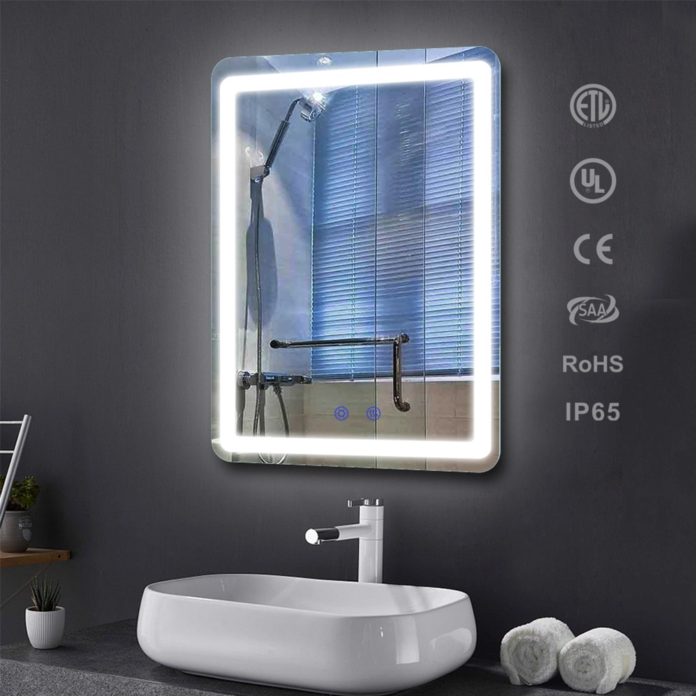LED デフォッガー ライト付きスマート Bluetooth バスルーム ミラー、デジタル時計付き