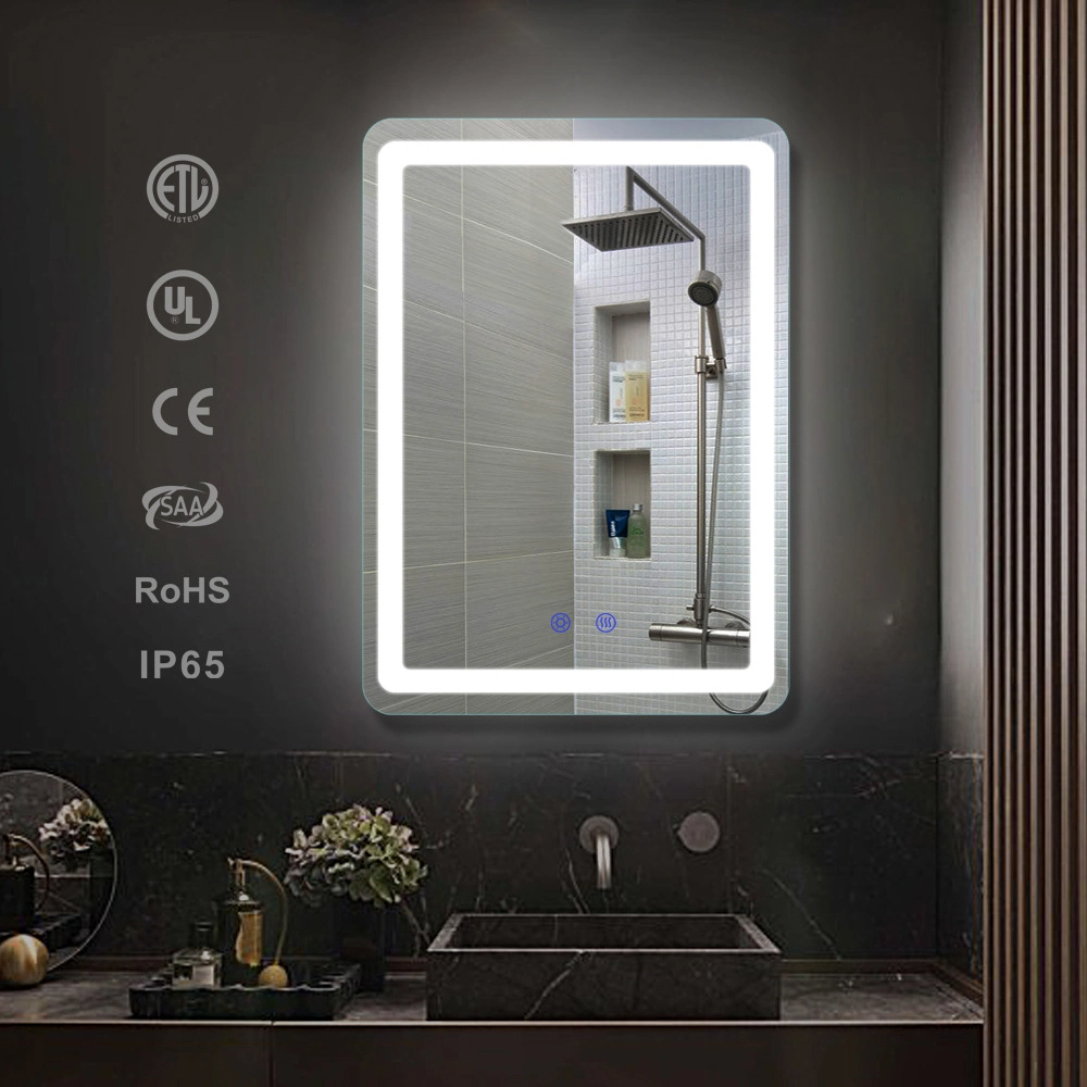 LED デフォッガー ライト付きスマート Bluetooth バスルーム ミラー、デジタル時計付き