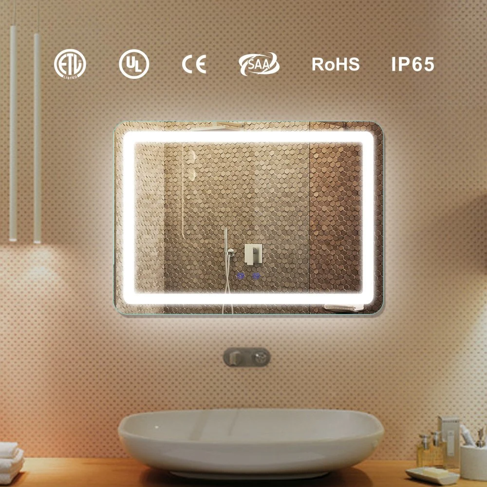 LED デフォッガー ライト付きスマート Bluetooth バスルーム ミラー、デジタル時計付き