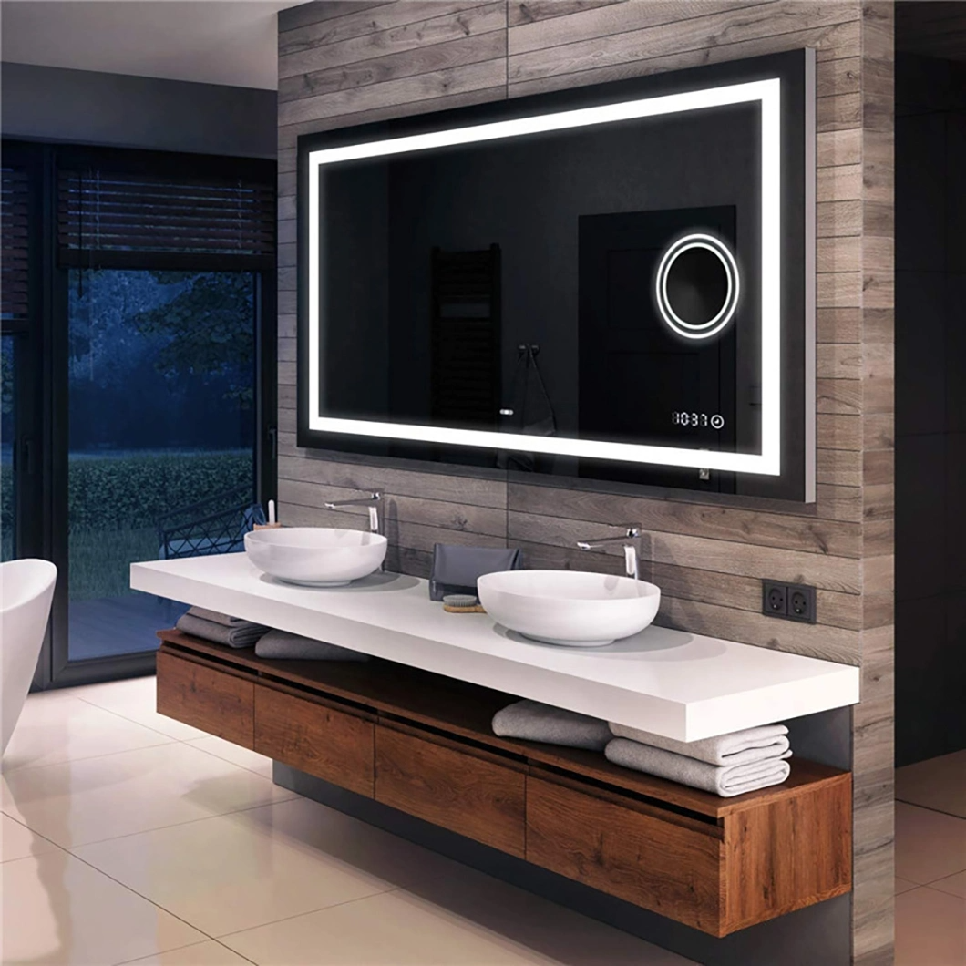 Factory Wholeasle Supplier Dimming Home Decor Beauty Salon Furniture Anti-Fog Large Wall Mounted LED Smart Making Mirror with 3 or 5 times 拡大