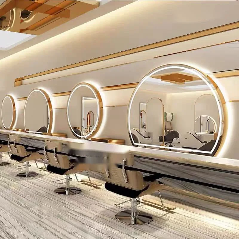 理髪ミラーサロンラウンド理髪店ミラーテーブルヘアサロン特別なヨーロッパのガラスサロン家具